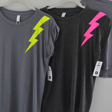 Copy of Rolled Cuffs Tee -Yellow Neon Lightning