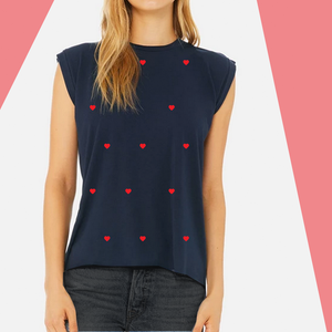 Mini hearts over navy.